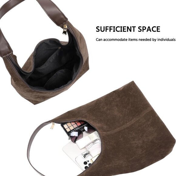 Suede Bag for Women,Suede Tote Bag,Suede Hobo Bags,Suede Handbag,Suede Slouchy S - Picture 2 of 7